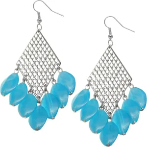 Blue Beaded Filigree Caged Dangle Earrings