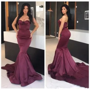 Burgundy Mermaid Sheath Long Prom Dresses Off the Shoulder Evening Dresses