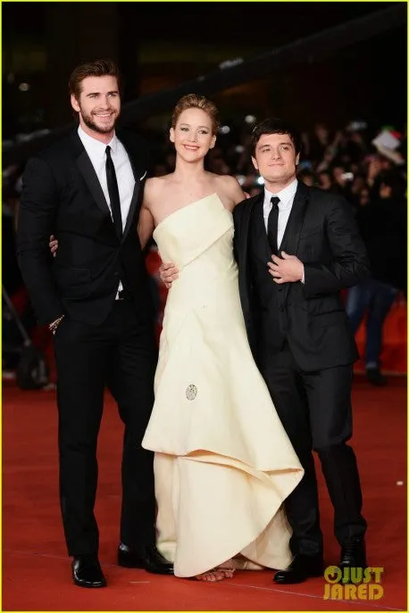 Champagne Jennifer Lawrence Strapless Dress Asymmetrical Prom Red Carpet Evening The Hunger Games Catching Fire' Premiere