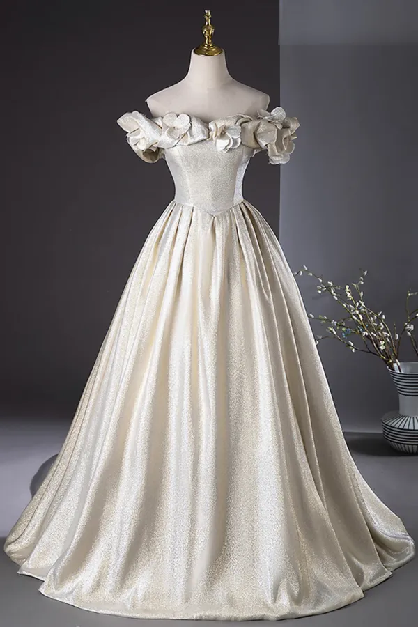 Champagne Satin Long Prom Dress, Beautiful A Line Evening Party Dress APP0964