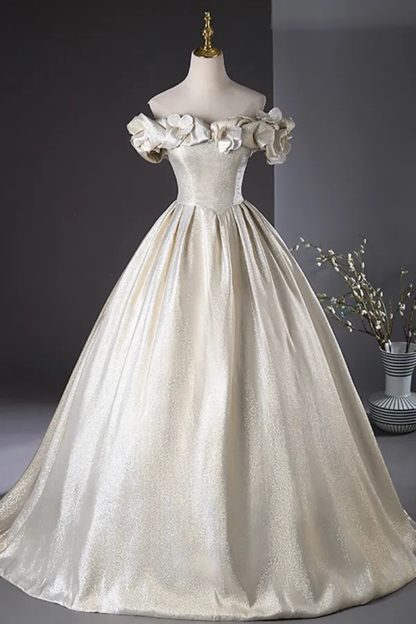 Champagne Satin Long Prom Dress, Beautiful A Line Evening Party Dress APP0964