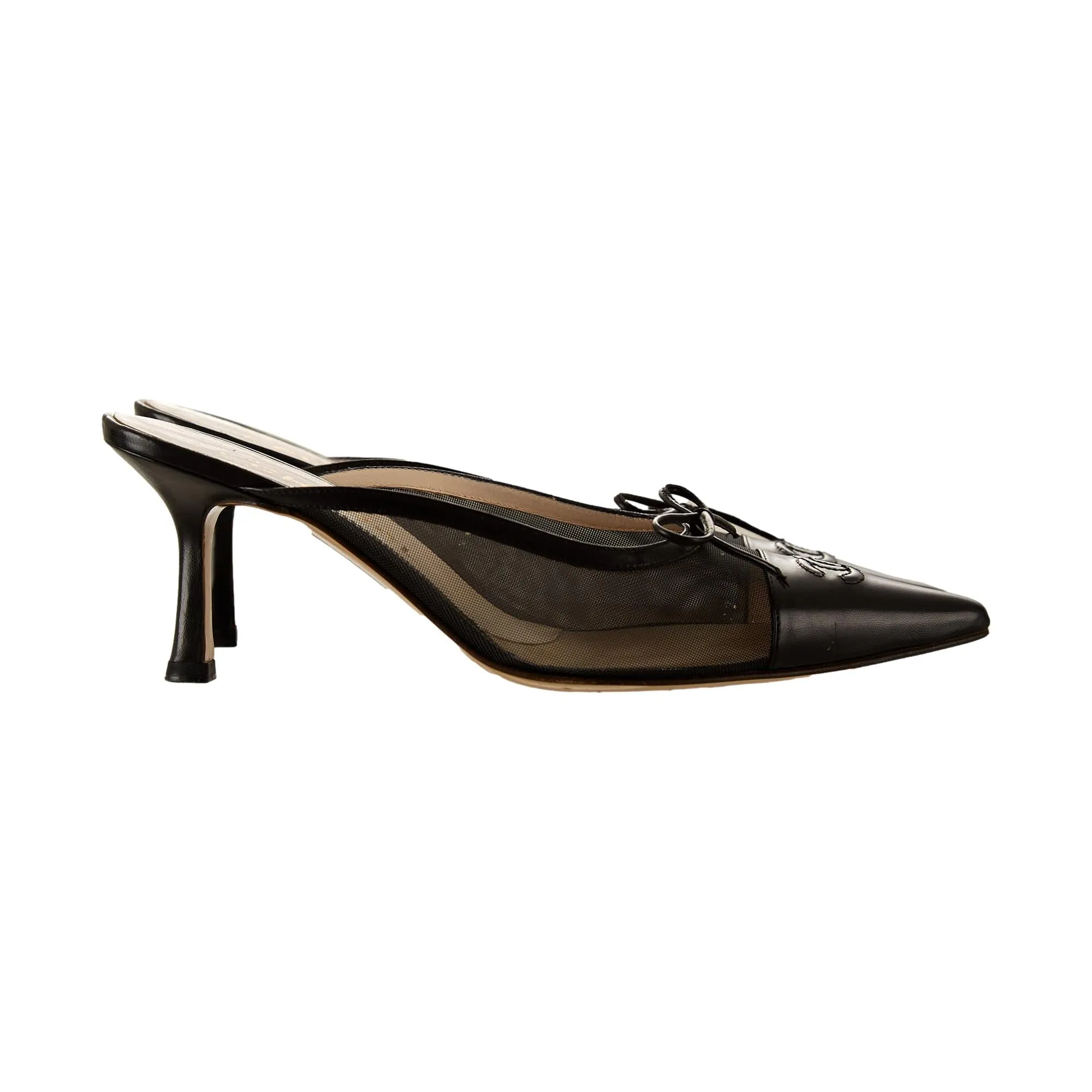 Chanel Black Mesh Logo Kitten Heels