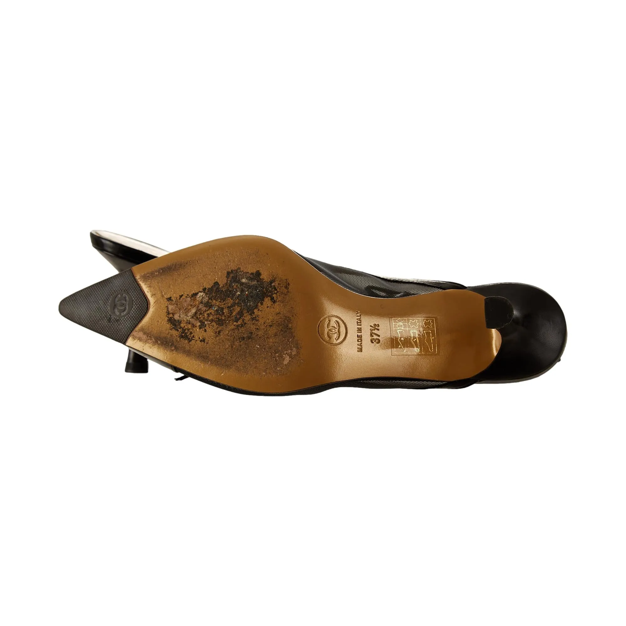 Chanel Black Mesh Logo Kitten Heels