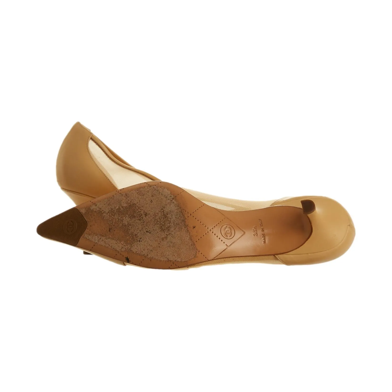 Chanel Tan Mesh Logo Heels