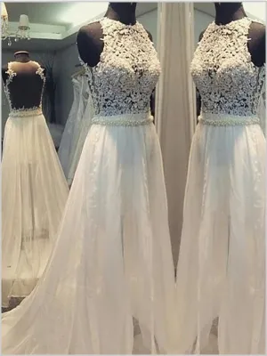 Chiffon Princess Brush Train Wedding Dresses,Scoop Sleeveless Wedding Dresses