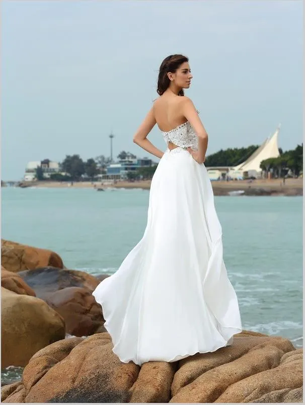 Chiffon Princess Sweetheart Wedding Dresses,Beading Sleeveless Wedding Dresses