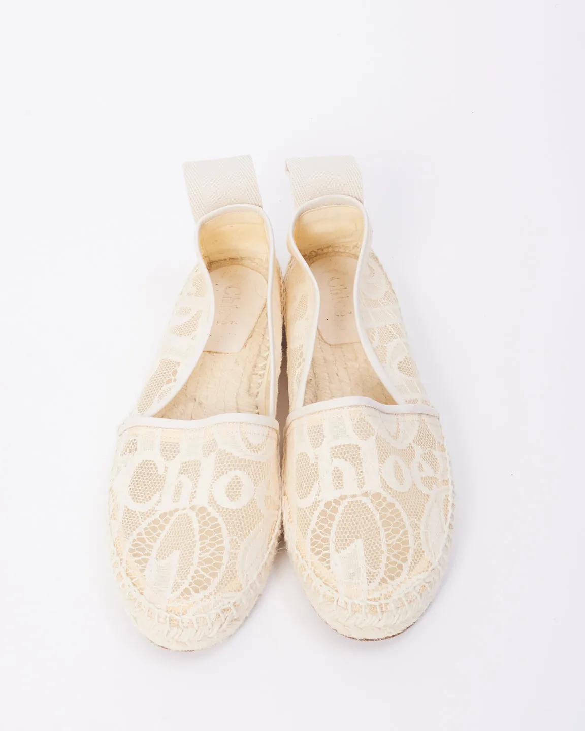 Chloé White Lace Woody Espadrille Shoes - 37