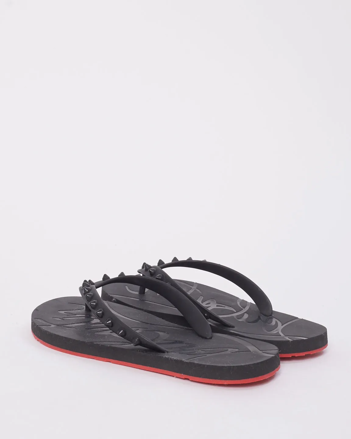 Christian Louboutin Black Rubber Donna Studded Flip Flop - 38