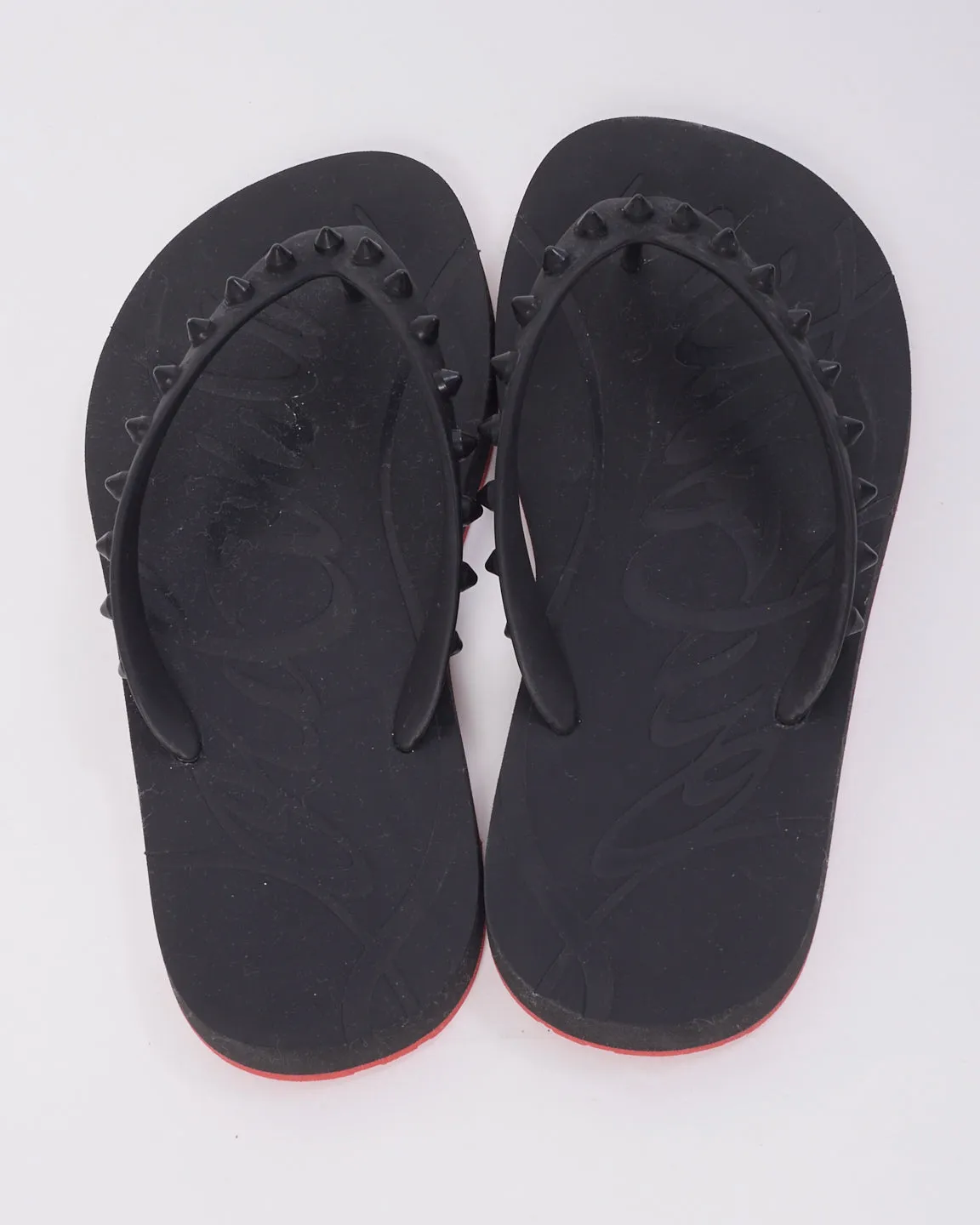Christian Louboutin Black Rubber Donna Studded Flip Flop - 38