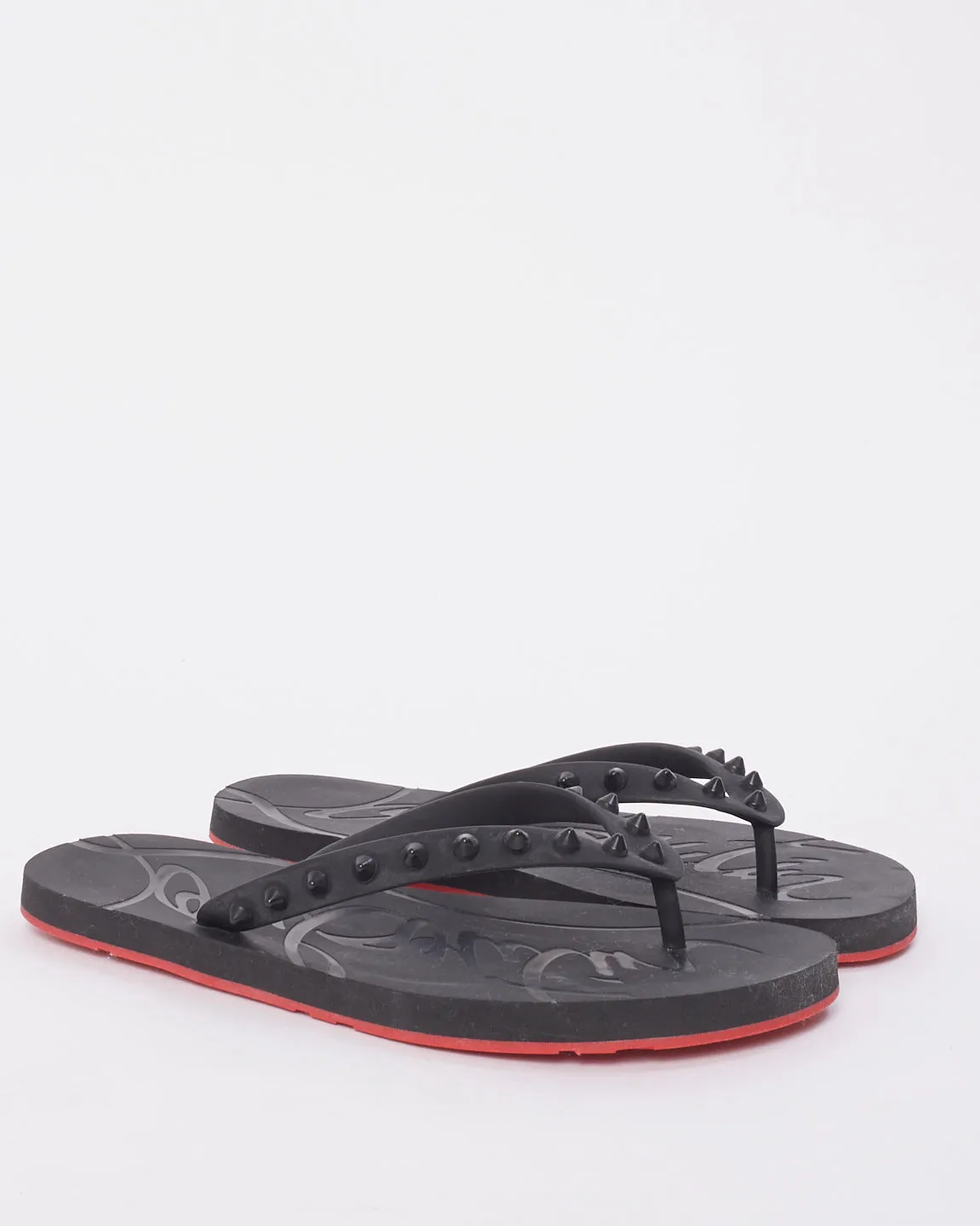 Christian Louboutin Black Rubber Donna Studded Flip Flop - 38