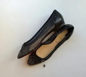 Christian Louboutin Patio Black Mesh Rhinestone Flats New Strass Shoes