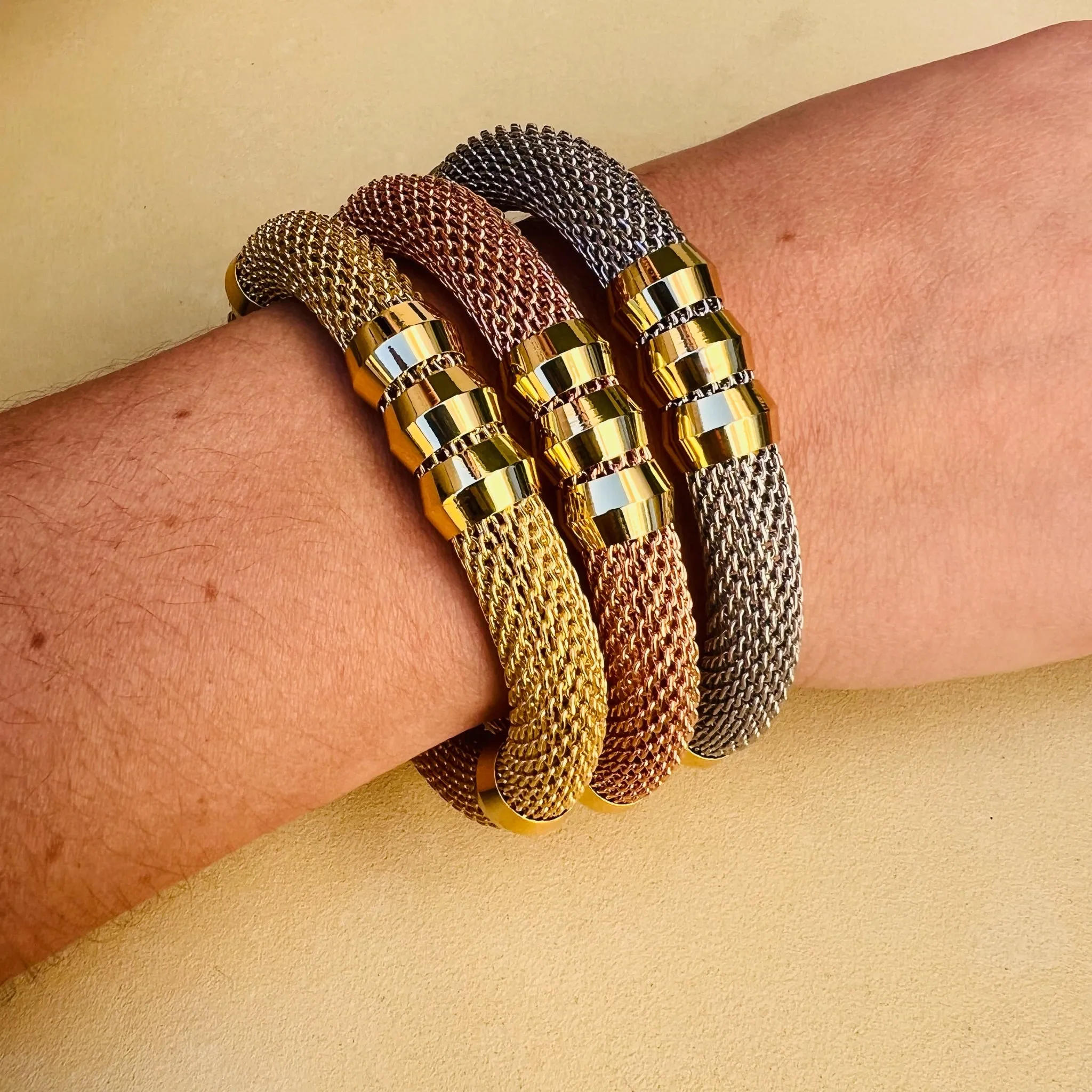 Classic Mesh Rose Gold Two Tone Bracelet