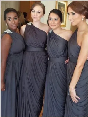 Column Chiffon One Shoulder Bridesmaid Dresses Floor Length