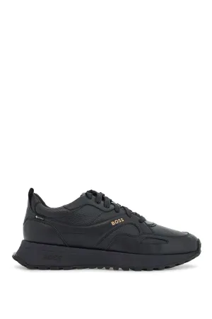 dark blue leather sporty elegant sneakers