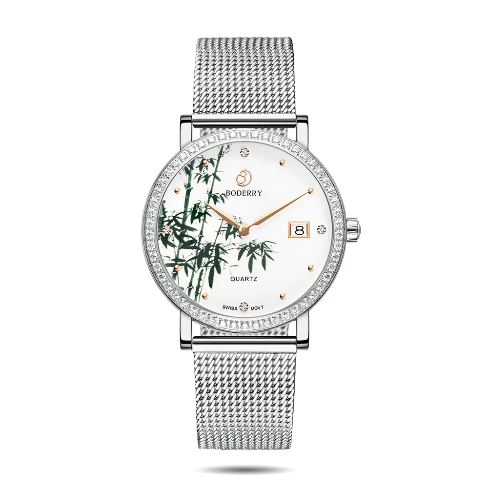 FLOWER - Swiss Quartz Movement Watch | Silver & Bamboo