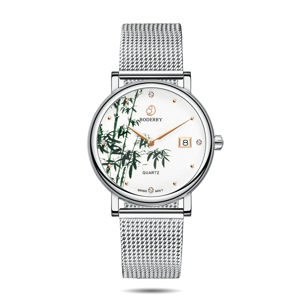 FLOWER - Swiss Quartz Movement Watch | Silver & Bamboo