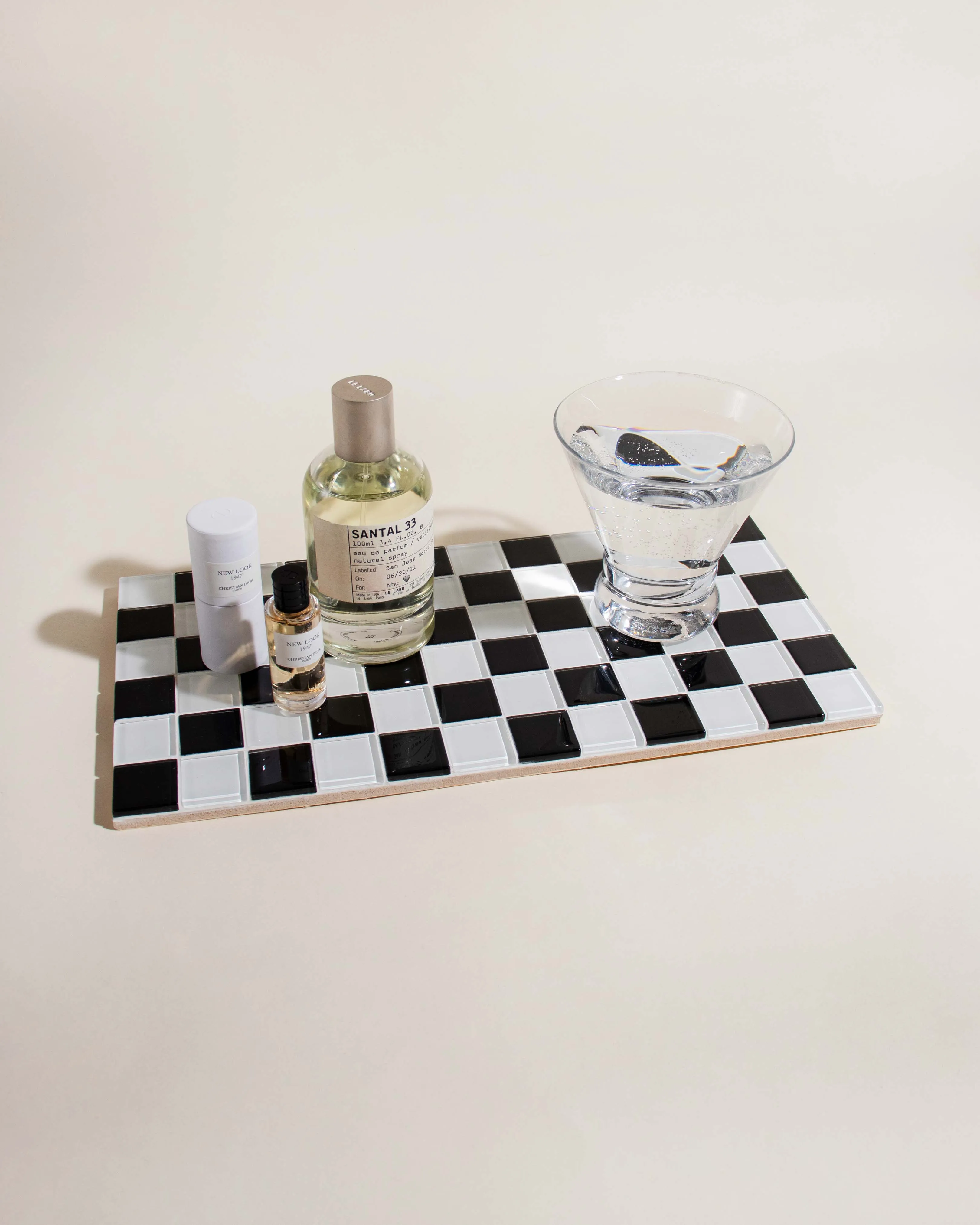 GLASS TILE DECORATIVE TRAY in Black & White Checkered