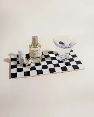 GLASS TILE DECORATIVE TRAY in Black & White Checkered