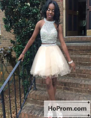 Halter Crystal Two Piece  Prom Dresses Homecoming Dresses