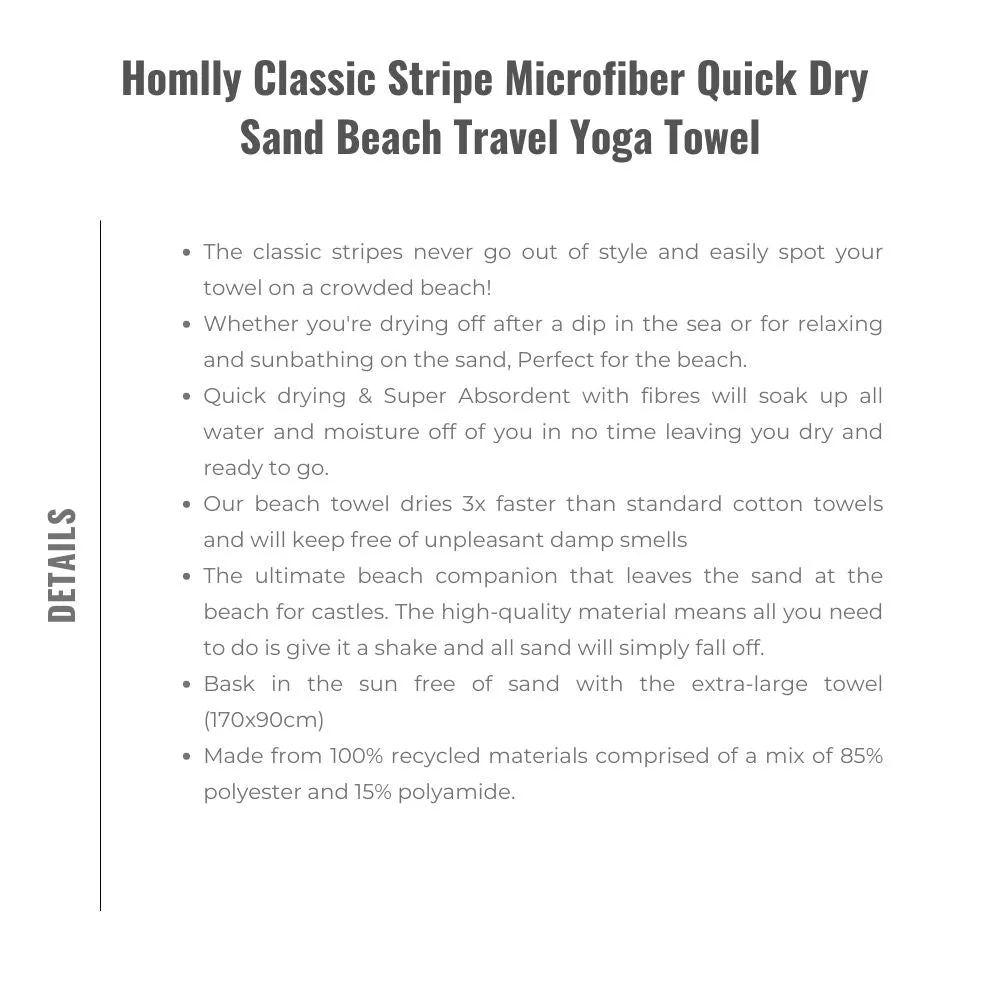 Homlly Classic Stripe Microfiber Quick Dry Sand Beach Travel Yoga Towel