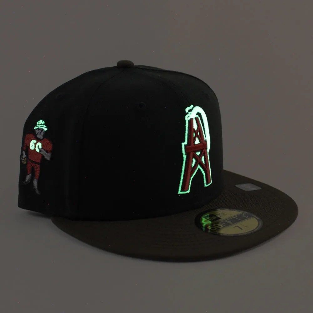 HOUSTON OILERS Mascot Patch New Era 59Fifty Fitted Hat (Black Walnut Gray Under Brim)