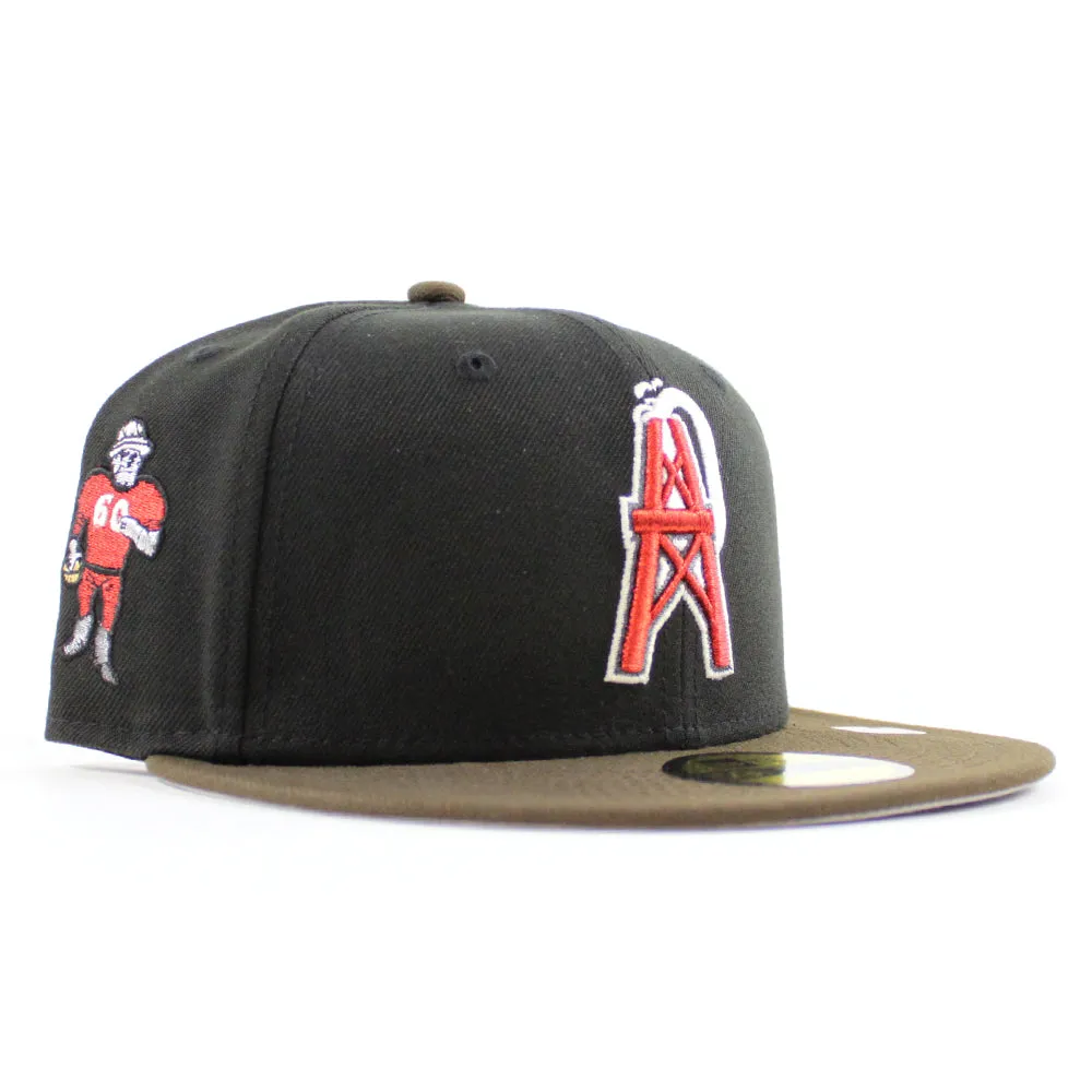 HOUSTON OILERS Mascot Patch New Era 59Fifty Fitted Hat (Black Walnut Gray Under Brim)