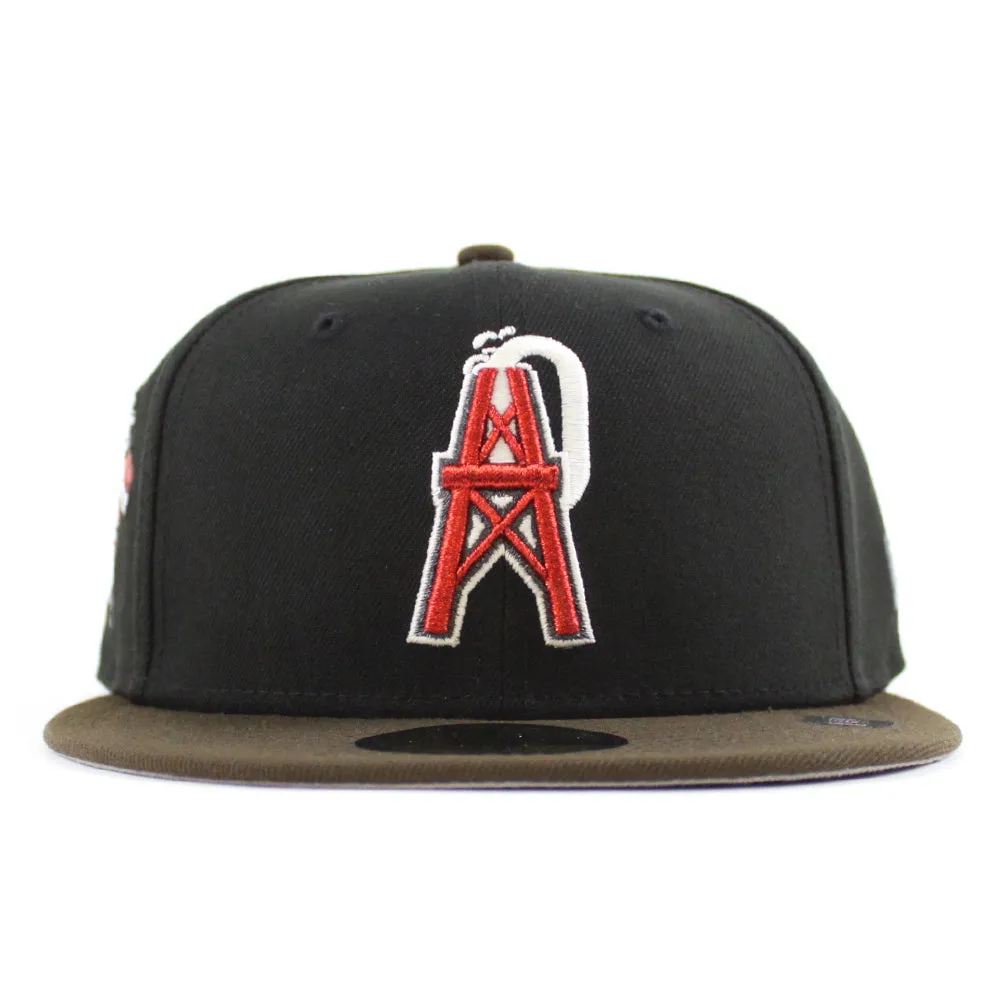 HOUSTON OILERS Mascot Patch New Era 59Fifty Fitted Hat (Black Walnut Gray Under Brim)