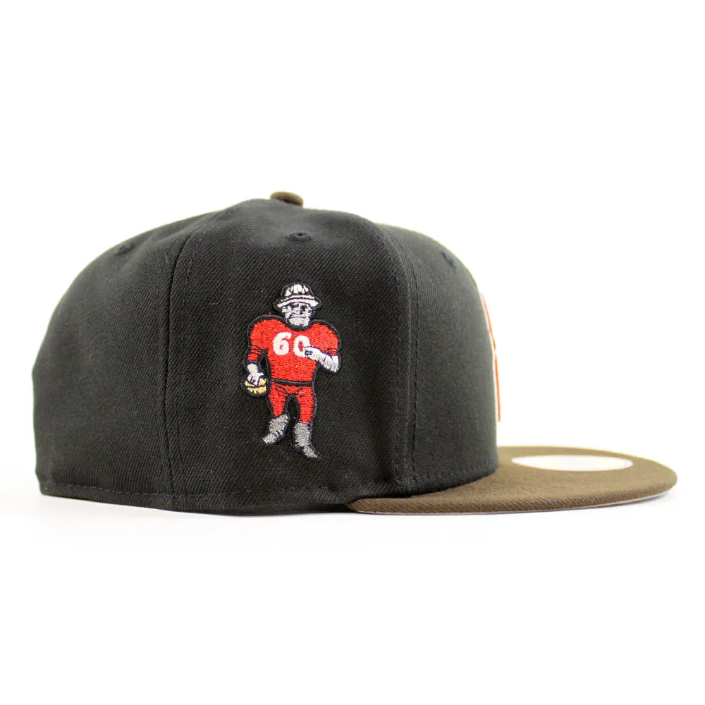 HOUSTON OILERS Mascot Patch New Era 59Fifty Fitted Hat (Black Walnut Gray Under Brim)