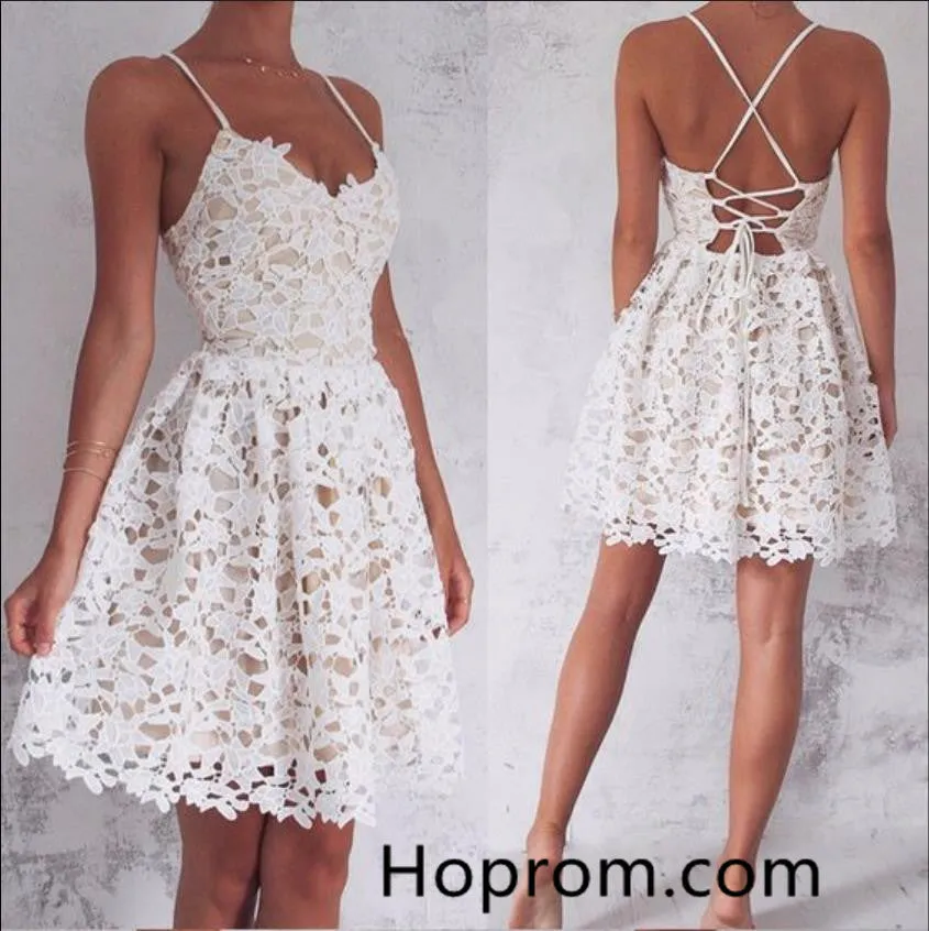 Lace Strapless Homecoming Dress, White Sweetheart Homecoming Dress