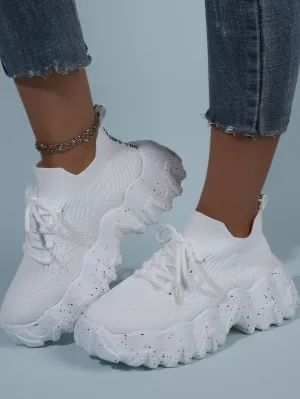 Lace Up Decor Knit Chunky Sneakers