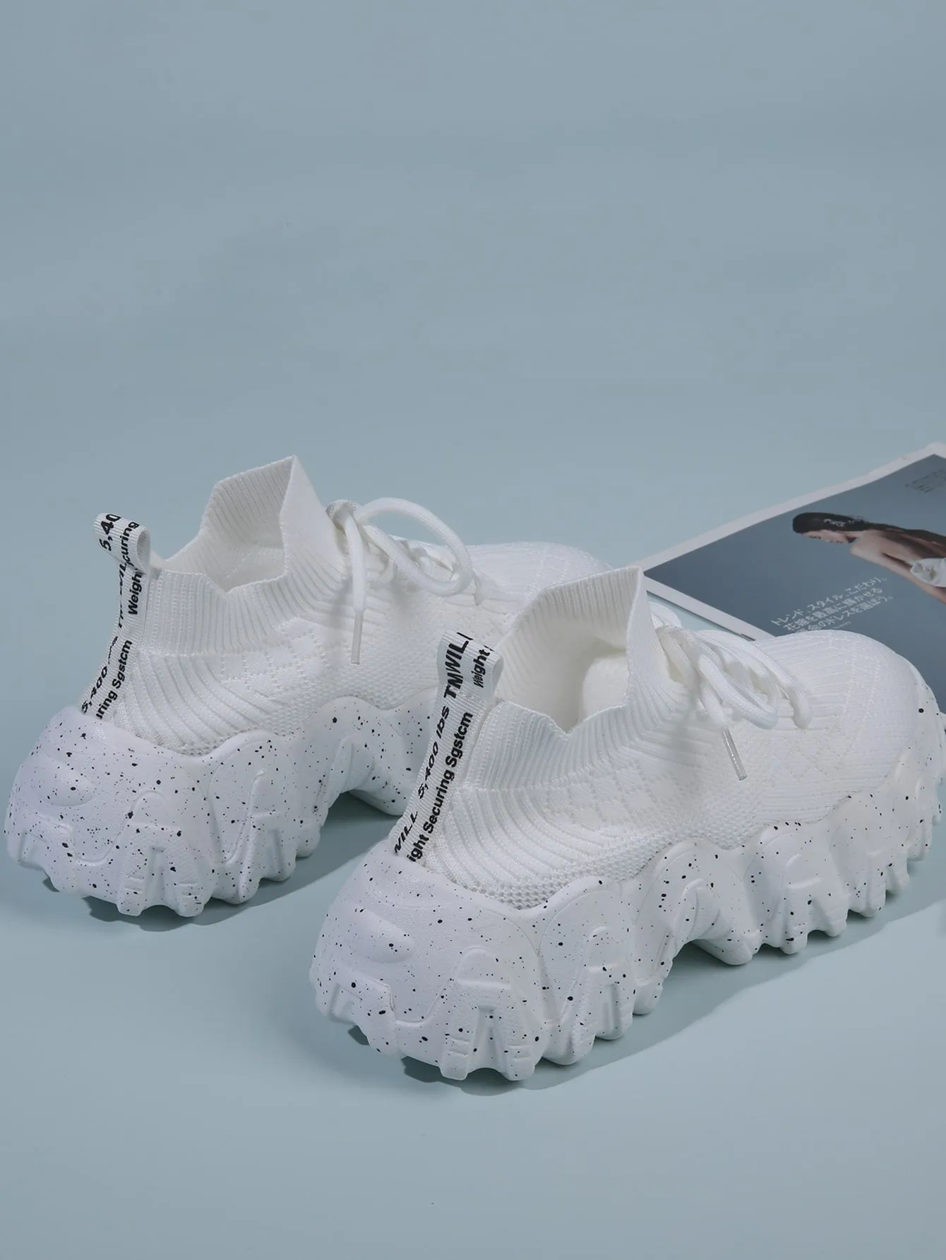 Lace Up Decor Knit Chunky Sneakers
