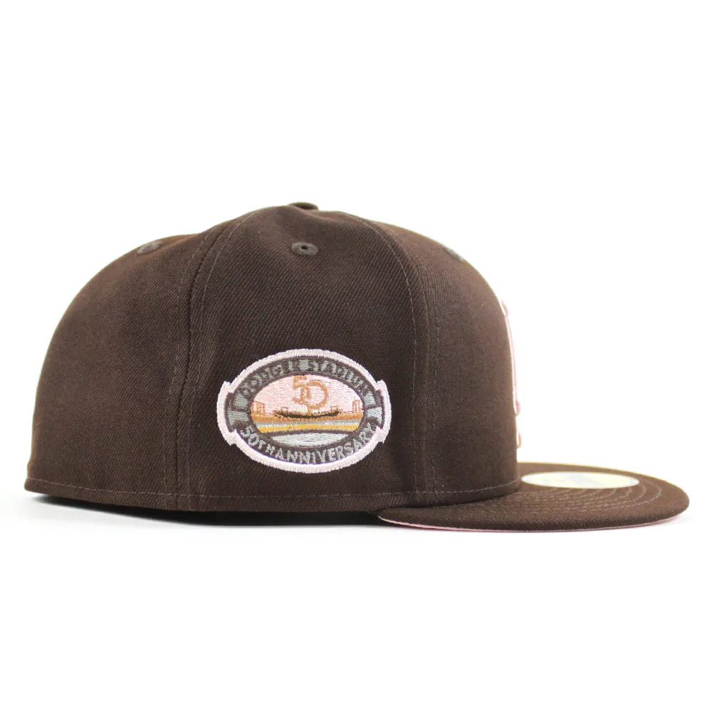 Los Angeles Dodgers 50th Anniversary DODGERS STADIUM New Era 59Fifty Fitted Hat (Burntwood Pink Under Brim)