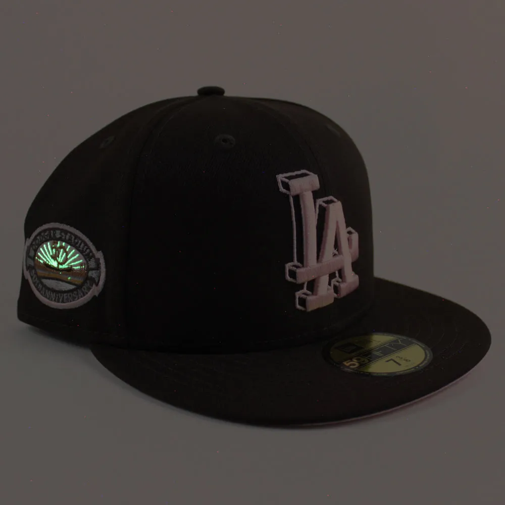 Los Angeles Dodgers 50th Anniversary DODGERS STADIUM New Era 59Fifty Fitted Hat (Burntwood Pink Under Brim)