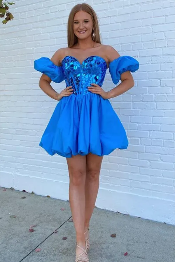 Lovely Sweetheart Blue Homecoming Dresses with Sleeve APH0212