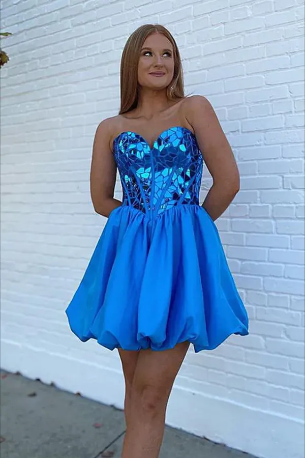 Lovely Sweetheart Blue Homecoming Dresses with Sleeve APH0212