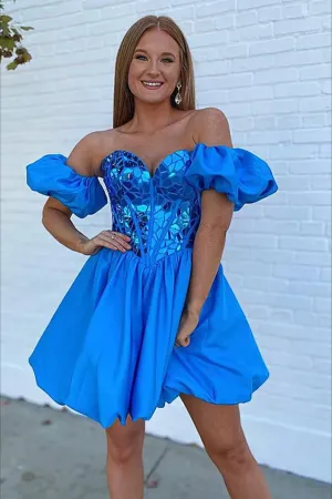 Lovely Sweetheart Blue Homecoming Dresses with Sleeve APH0212