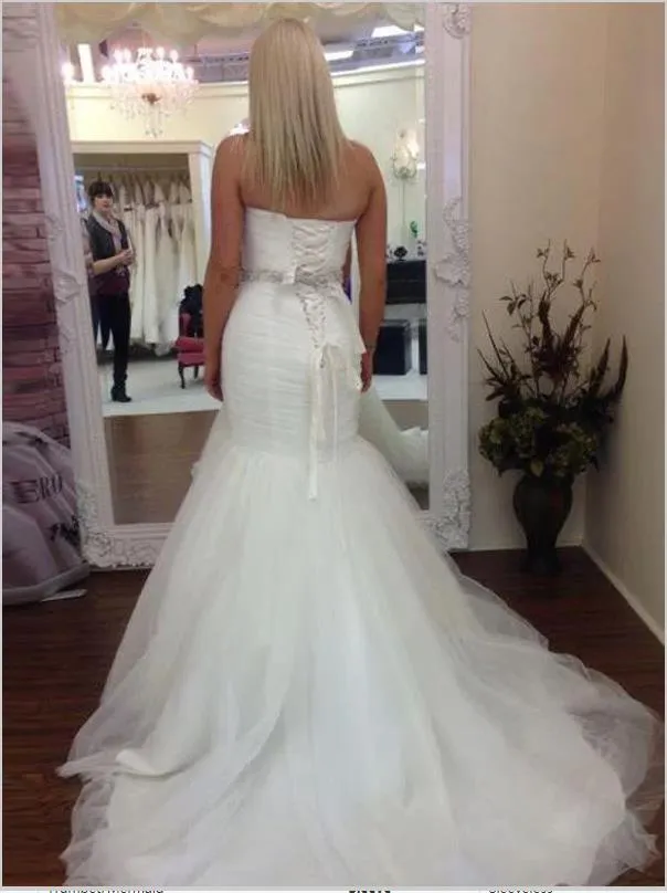 Mermaid Beading Tulle Strapless Wedding Dresses Floor Length Dresses