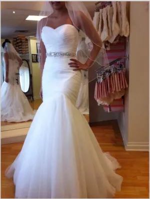 Mermaid Beading Tulle Strapless Wedding Dresses Floor Length Dresses