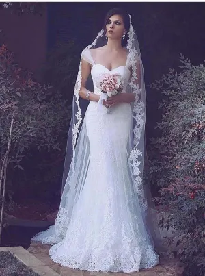 Mermaid Tulle Straps Wedding Dresses,Sleeveless Train Wedding Dresses