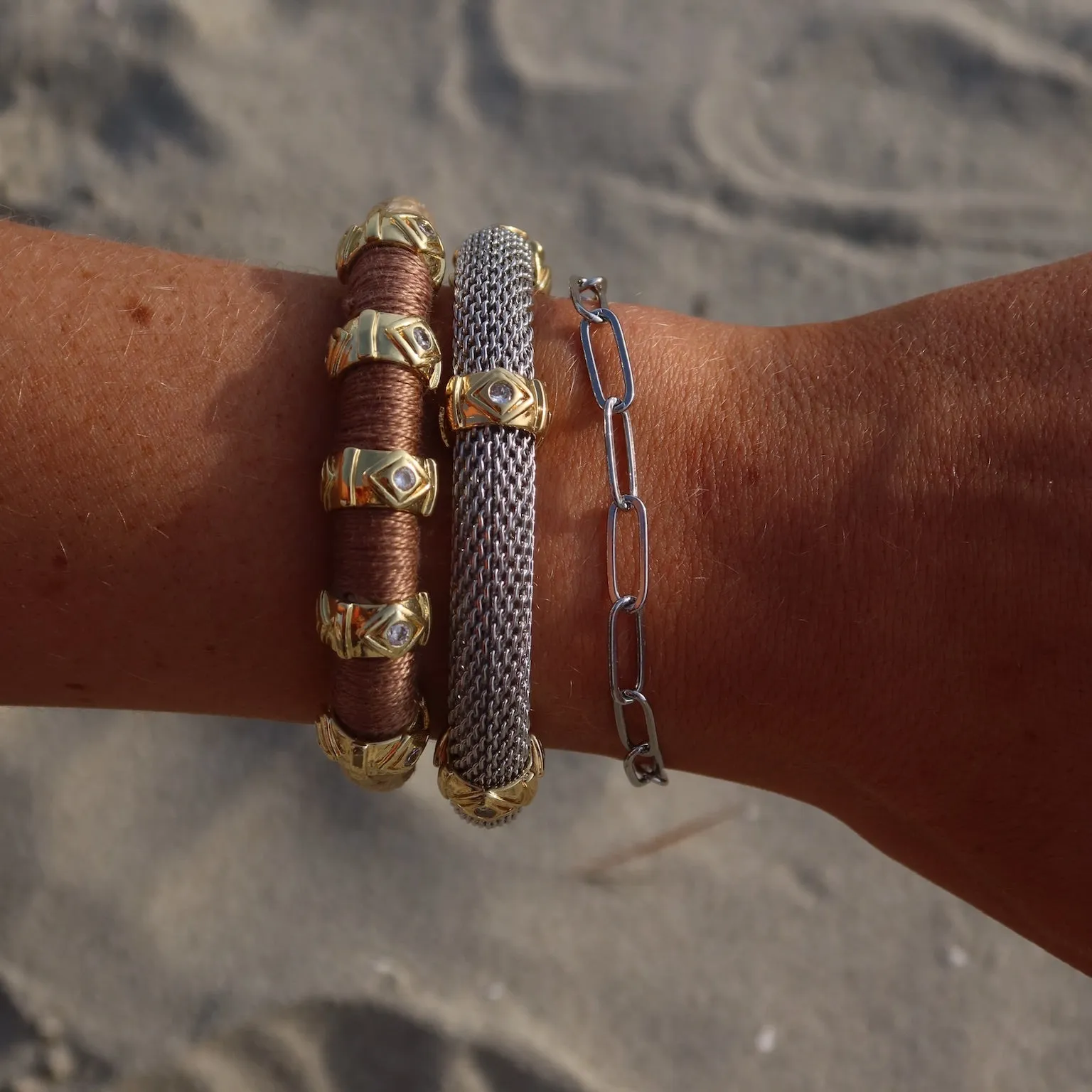 Mesh Evil Eye Bracelet Two Tone