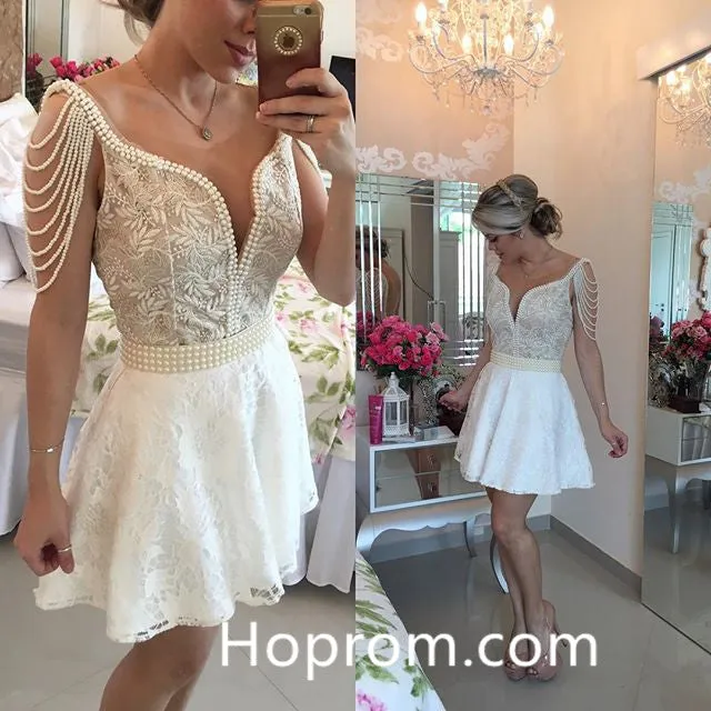 Mini Lace Homecoming Dresses Deep V-Neck Dresses Party Dresses