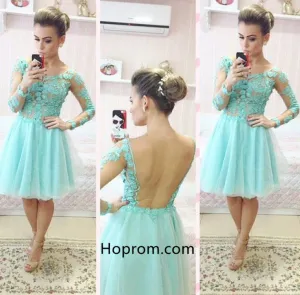 Mint Lace Backless Homecoming Dress, Chiffon Homecoing Dress