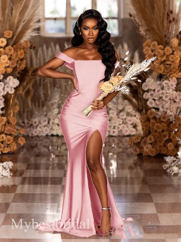 Mismatched One Shoulder Side Slit Sleeveless Mermaid Bridesmaid  Dressess, BDS0384