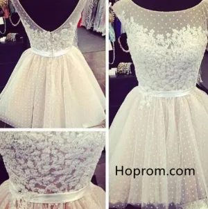 Neck Beading Applique Ivory Scoop Homecoming Dress