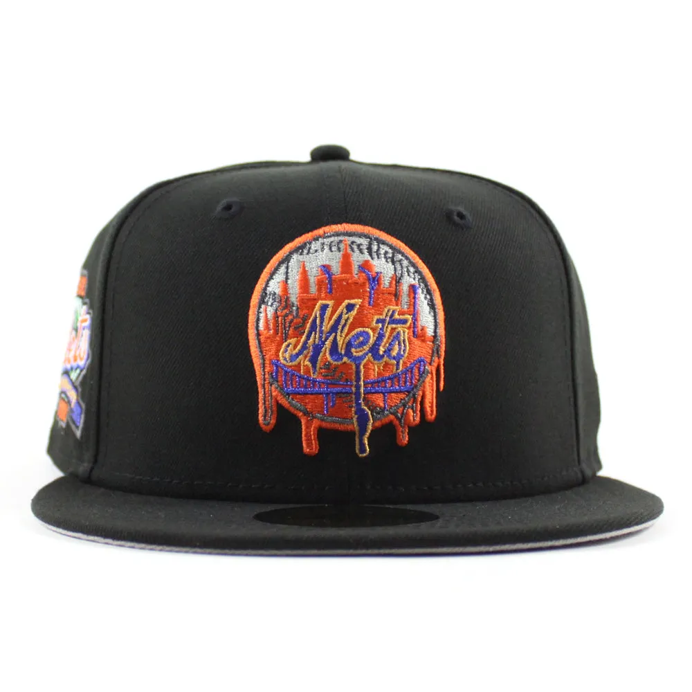 New York Mets (Drippy Logo) 25th Anniversary New Era 59Fifty Fitted Hat (Black Gray Under Brim)