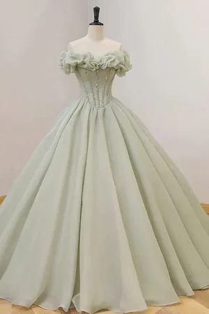 Off The Shoulder Green Prom Dress, Princess Quinceanera Dresses With Sequin APP0848