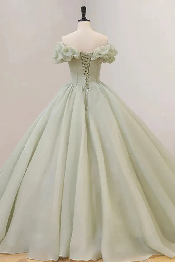 Off The Shoulder Green Prom Dress, Princess Quinceanera Dresses With Sequin APP0848