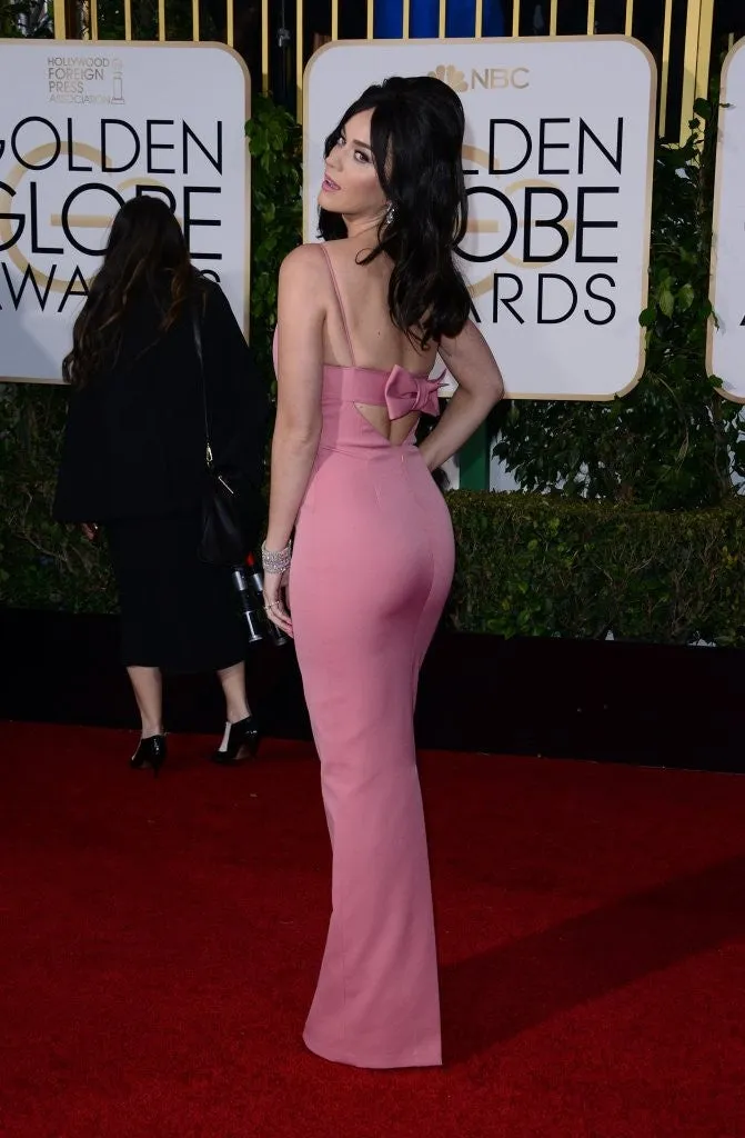Pink Katy Perry V Neck Open Back Prom Red Carpet Dress Golden Globe Awards at the 73th
