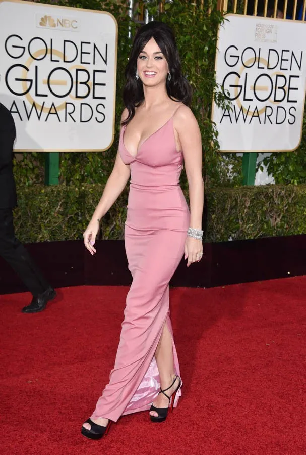Pink Katy Perry V Neck Open Back Prom Red Carpet Dress Golden Globe Awards at the 73th