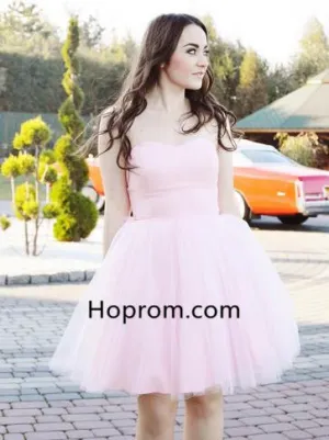 Pink Tulle Short Strapless Homecoming Dress Evening Dress